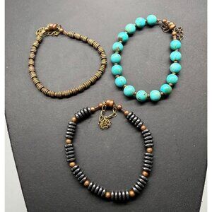 Lot Three Beaded Bracelets Hematite Turquoise Metal Beads Magnetic Clasp